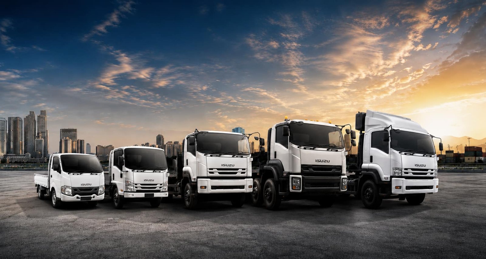 Armada kendaraan komersial Isuzu — Traga, ELF, GIGA — Real Partner Real Journey